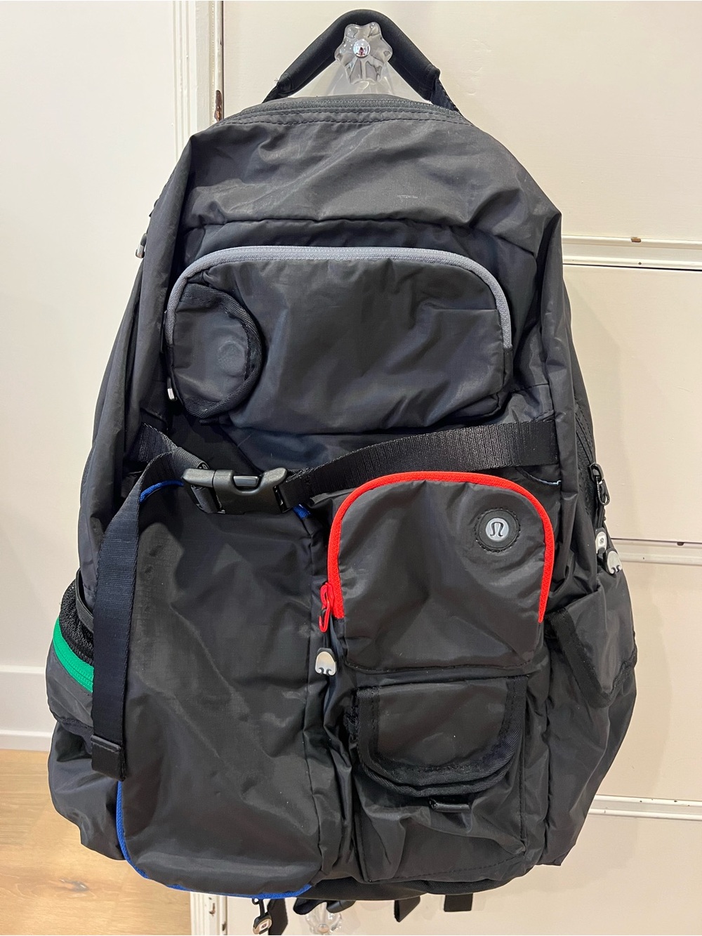 lululemon athletica Black Backpack with Red, Green and Blue Accents